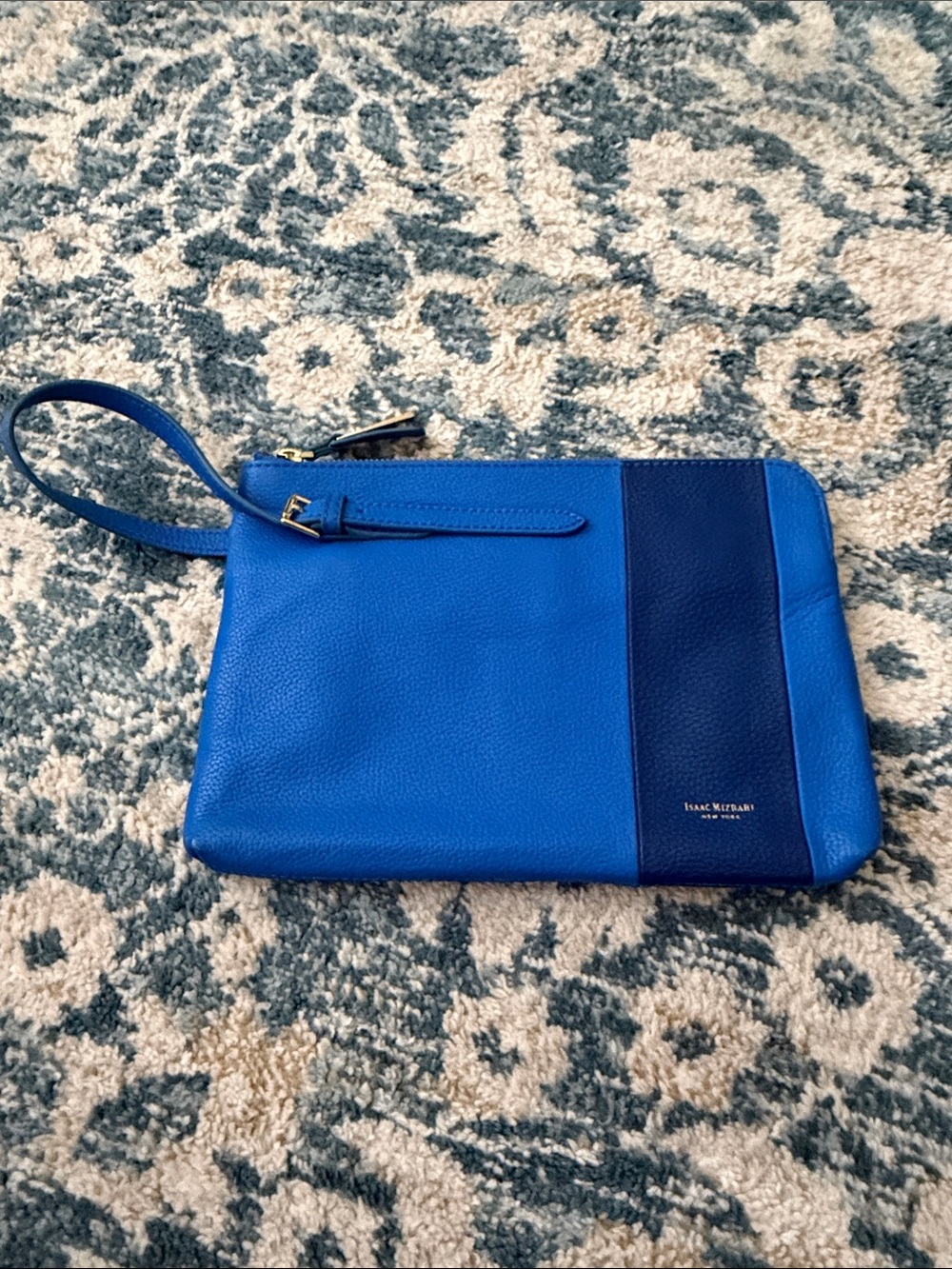 Isaac Mizrahi Two-Tone Royal and Navy Blue Leather Wristlet